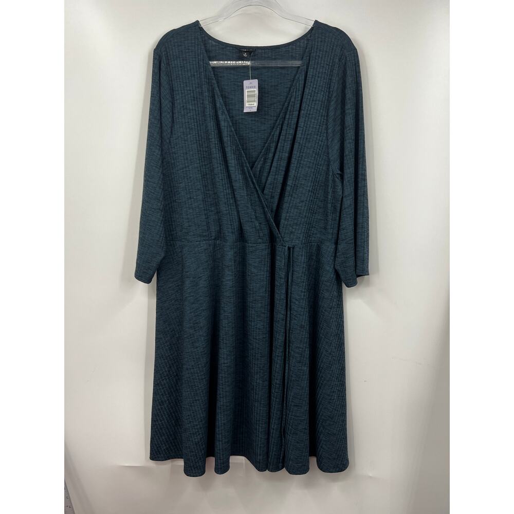 Torrid Dress Womens 3/4 Teal Blue Mini Rib Knit Knee Length Wrap Size‎ 4 XL